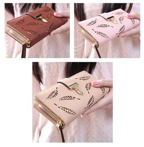 Hollow Leaves Long Wallet For Women