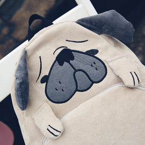 Dog Ear Embroidery Canvas Backpack